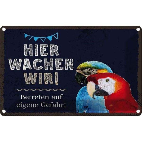 Vianmo Insegna Di Latta 12X18 Cm Papageien Hier Wachen Wir-image