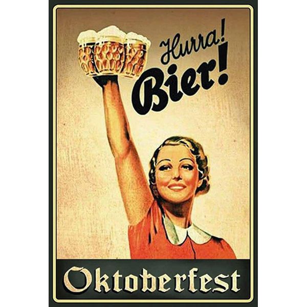 Vianmo Insegna In Legno 18X12 Cm Hurra Frau Mit Bier-image