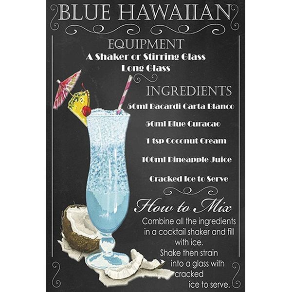 Vianmo Insegna In Legno 18X12 Cm Blue Hawaiian Ingredients-image