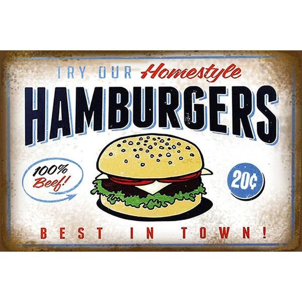 Vianmo Insegna In Legno 12X18 Cm Hamburger Best In Town 100% Beef-image
