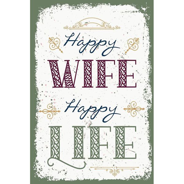 Vianmo Insegna In Legno 18X12 Cm Happy Wife Happy Life-image