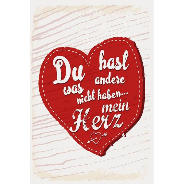 Vianmo Insegna In Legno 18X12 Cm Du Hast Mein Herz Liebe-image