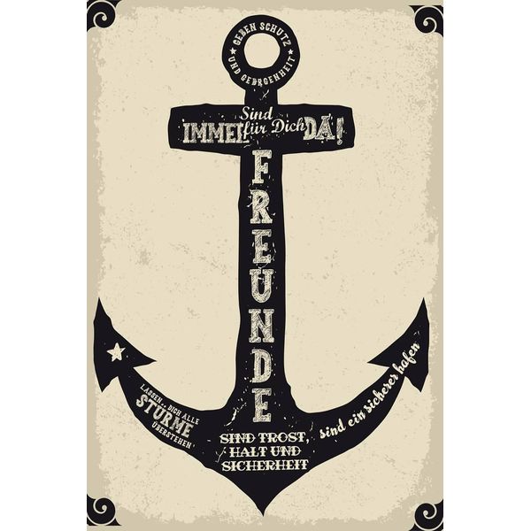 Vianmo Insegna In Legno 18X12 Cm Freunde Anker Trost Halt Sicherheit-image