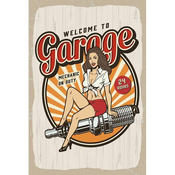 Vianmo Insegna In Legno 18X12 Cm Pinup Welcome To Garage Mechanic On-image
