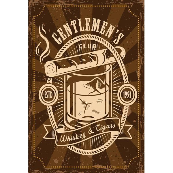 Vianmo Insegna In Legno 18X12 Cm Gentlemen`S Club Whiskey & Cigars-image