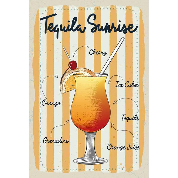 Vianmo Insegna In Legno 18X12 Cm Alkohol Tequila Sunrise Cherry Orange-image