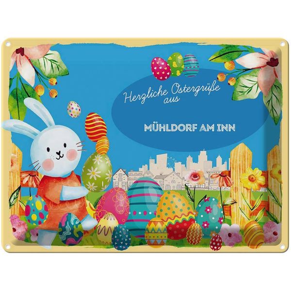 Vianmo Insegna Di Latta 30X40 Cm Ostern OstergrüßE MÜHldorf Am Inn-image