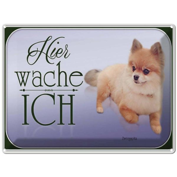 Vianmo Insegna Di Latta 30X40 Cm Hund Zwergspitz Hier Wache Ich-image
