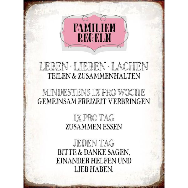 Vianmo Insegna In Legno 40X30 Cm Familien Regeln Leben Lieben-image