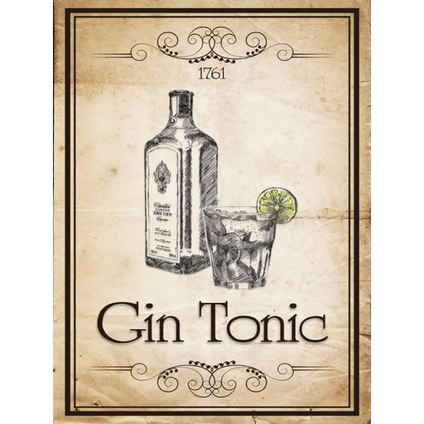 Vianmo Insegna In Legno 40X30 Cm Alkohol 1761 Gin Tonic Retro-image
