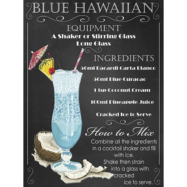 Vianmo Insegna In Legno 40X30 Cm Alkohol Blue Hawaiian Ingredients-image