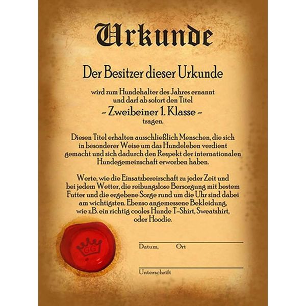 Vianmo Insegna In Legno 40X30 Cm Hunde Urkunde Zweibeiner 1. Klasse-image