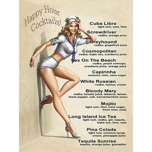 Vianmo Insegna In Legno 40X30 Cm Pin Up Happy Hour Cocktails Mojito-image