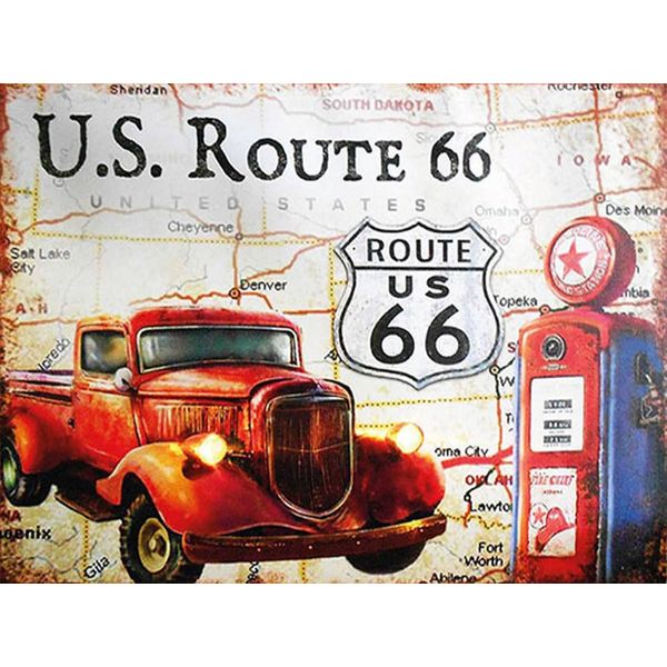 Vianmo Insegna In Legno 30X40 Cm Retro Us Route 66 Oldtimer Tankstelle-image
