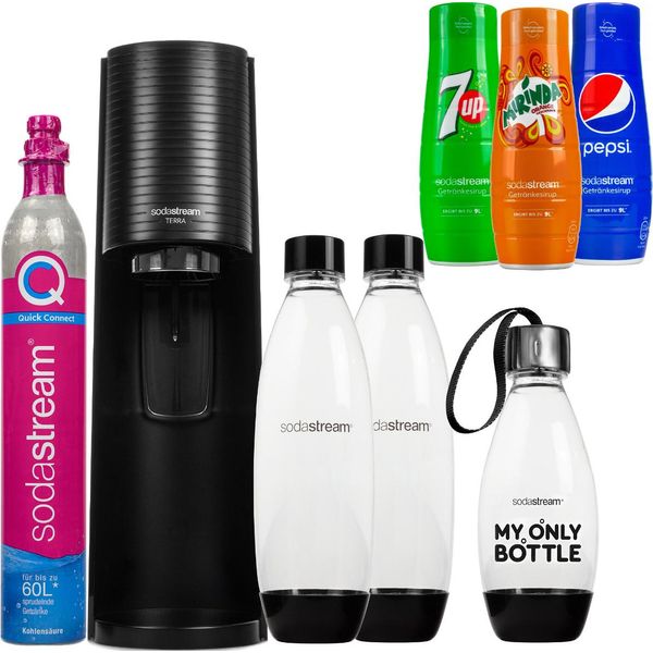 Sodastream Spumantizzatore Terra Black Set Con 3 Bottiglie Di Cartuccia Di Sciroppo-image