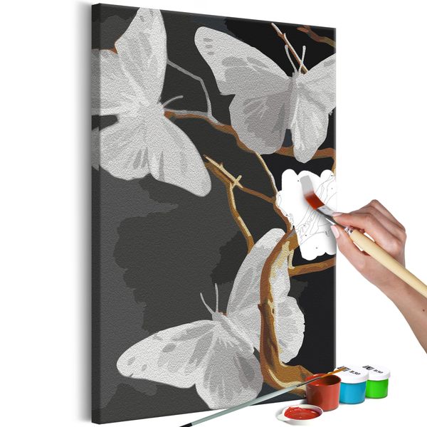 Tessuto Non Tessuto Painting By Numbers - Farfalle Su Un Ramoscello 40X60 Cm Animali N-A-1450-E-A-image