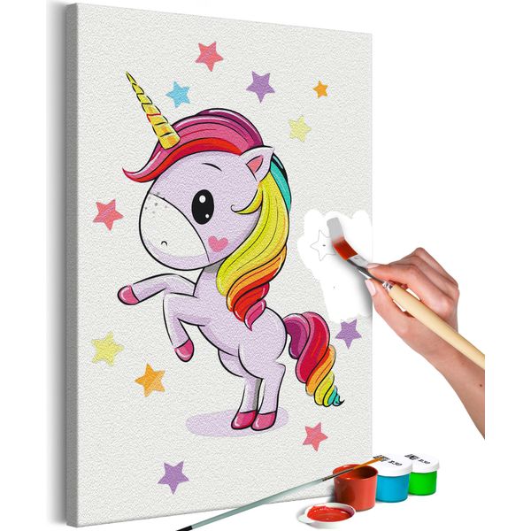 Tessuto Non Tessuto Pittura Per Numeri - Unicorno Arcobaleno 40X60 Cm Per Bambini N-A-1498-E-A-image