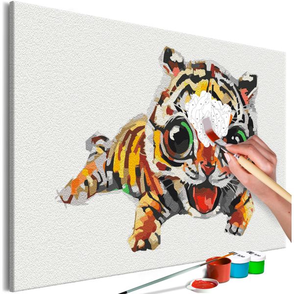 Tessuto Non Tessuto Pittura Per Numeri - Dolce Tigre 60X40 Cm Per Bambini N-A-1573-E-A-image