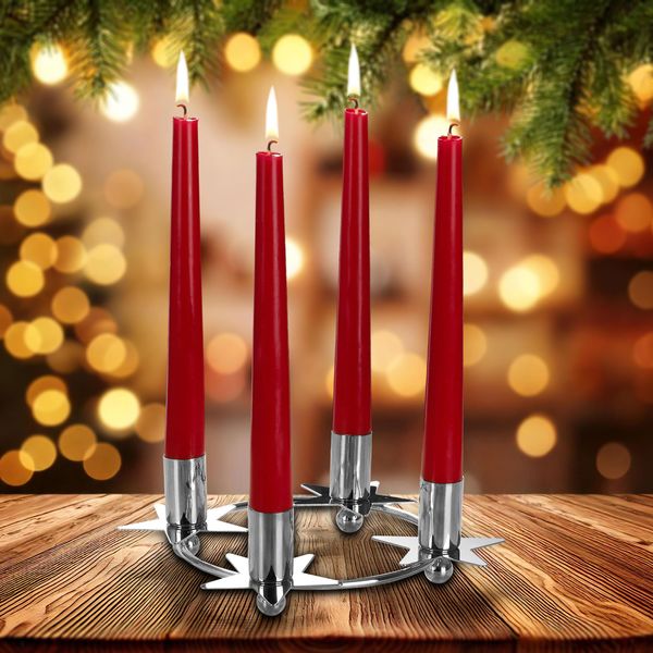 Brubaker Portacandele Per 4 Candele - Anello Per Corona D'avvento Da 22 Cm Per Candele A Bastoncino Con Diametro Di 2,2 Cm - Portacandele Dell'avvento - Portacandele, Argento-image
