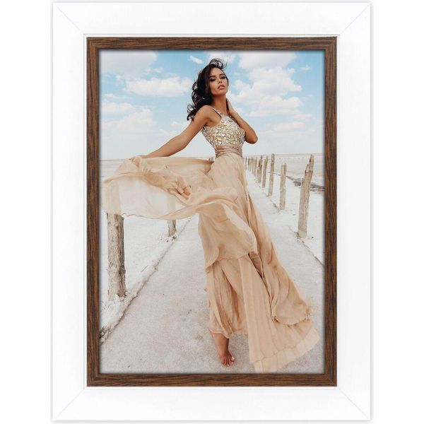 Zep Portafoto In Legno Caen 15X20 Cm Bicolore Bianco-Marrone Vetro Trasparente Di Alta Qualità-image