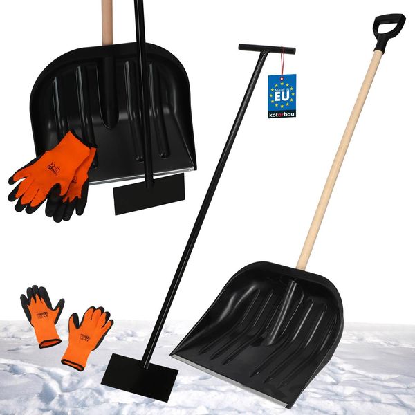 Kotarbau® Set Pala Da Neve Con Manico In Legno 142,5 Cm Raschietto Per Il Ghiaccio 119 X 20 Cm + Guanti Pala Da Neve Calda Pala Da Neve Rimuovi Neve Auto-image