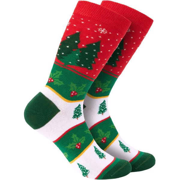 Calzini Natalizi Brubaker Per Uomo E Donna - Motivo Albero Di Natale Rosso/Verde - Regalo Di Natale Calzini In Cotone - Misura 41-45, 6 Paia-image
