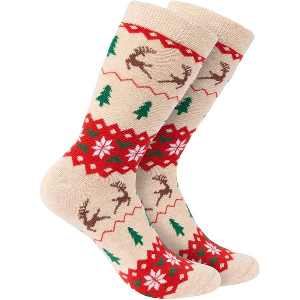 Calzini Di Natale Brubaker Per Uomo E Donna - Calzini Di Cotone Con Motivo Natalizio Beige - Calzini Di Cotone Natalizi - Misura 41-45, 6 Paia-image