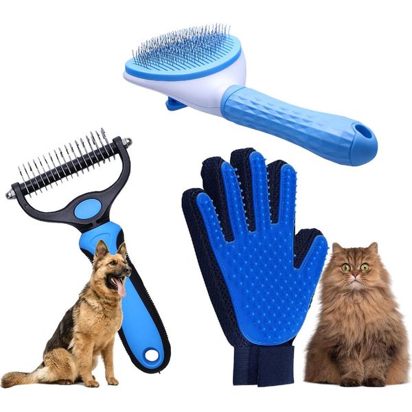 Set Di 3 Spazzole Per Animali Domestici A Pelo Corto E Lungo Per Gatti Spazzola Per Cani Pettine Autopulente-image