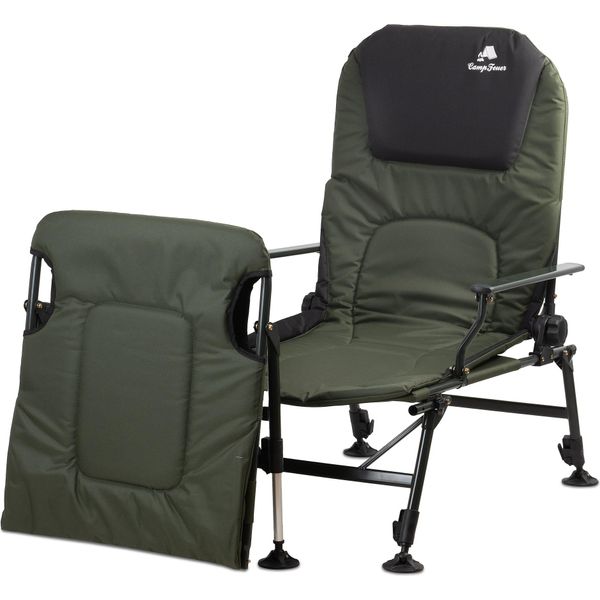 Sedia Da Pesca Campfeuer 2In1, Verde Abete/Nero, Lettino Da Pesca Regolabile In Altezza Con Poggiapiedi Estraibile-image