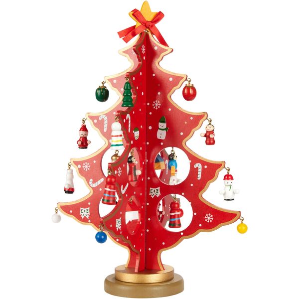 Brubaker Mini Albero Di Natale In Legno - Albero Di Natale Da Decorare - Albero Di Natale Da Tavola Piccolo Per Natale Incl. Decorazioni Per Albero - Decorazione Natalizia, Rosso-image