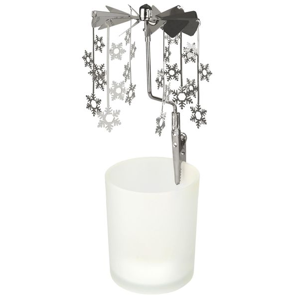 Brubaker Carosello Di Tealight Natalizi - Carosello Di Luci A Vento - Porta Tealight A Fiocco Di Neve - Porta Candele Per Tealight - Decorazione Natalizia, Argento-image