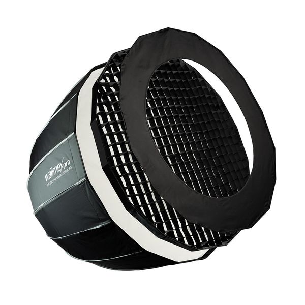 Walimex Pro Studio Parabolic Softbox 90Cm, Ruotabile A 360°, Facile Da Montare Grazie Alla Funzione Ombrello, Incluso Griglia, Maschera, Adattatore Bowens E Borsa Per Il Trasporto, Ideale Per Ritratti E Scatti Di Bellezza-image