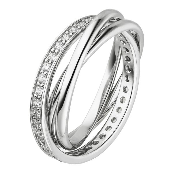 Fingerring Jobo "Wickelring" Gr. 58, Silber (Silber 925), Fingerringe, Damen, 58, Silber 925 (Sterlingsilber), Fingerring, Verschlungen 925 Silber Mit Zirkonia Rundum-image