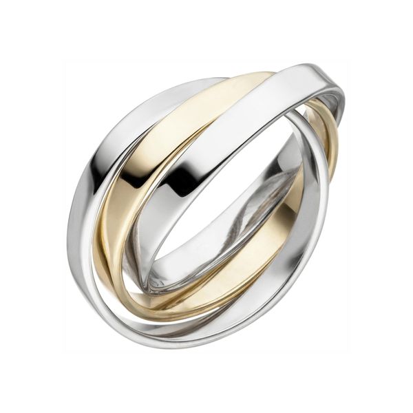 Fingerring Jobo "Wickelring" Gr. 54, Silber (Silber 925), Fingerringe, Damen, 54, Silber 925 (Sterlingsilber), Fingerring, 3-Reihig Verschlungen 925 Silber Bicolor Vergoldet-image