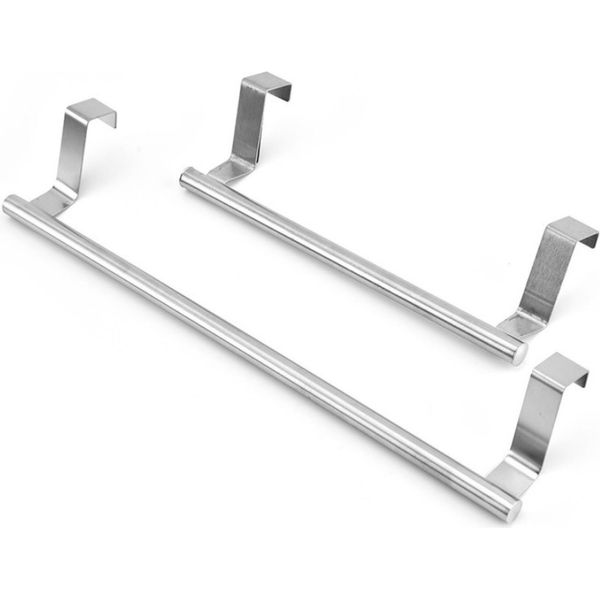Set Di 2 Portasciugamani Sospesi In Acciaio Inox | Portasciugamani Da Cucina In Due Misure Per Le Ante Degli Armadietti | Portasciugamani Da 23,4 Cm E 36,2 Cm Senza Foratura | Portasciugamani Salvaspazio Per La Cucina-image