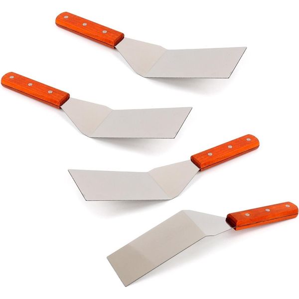 4 X Set Di Spatole In Acciaio Inox Solido - 4 Pack Giratutto Con Manico In Legno Spatola Per Arrostire - Pala Per Arrostire Spatola Per Grigliare Spatola Per Barbecue Spatola Per Cucina Utensili Per Hamburger Giratutto Per Grigliare-image