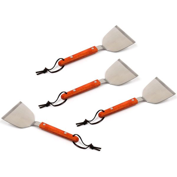 Confezione Da 4 Spatole In Acciaio Inox | Girarrosto Con Manico In Legno | Spatola | Spatola Per Arrosto | Spatola Per Griglia Bbq | Spatola Per Griglia Bbq | Utensili Da Cucina | Girarrosto Per Hamburger-image