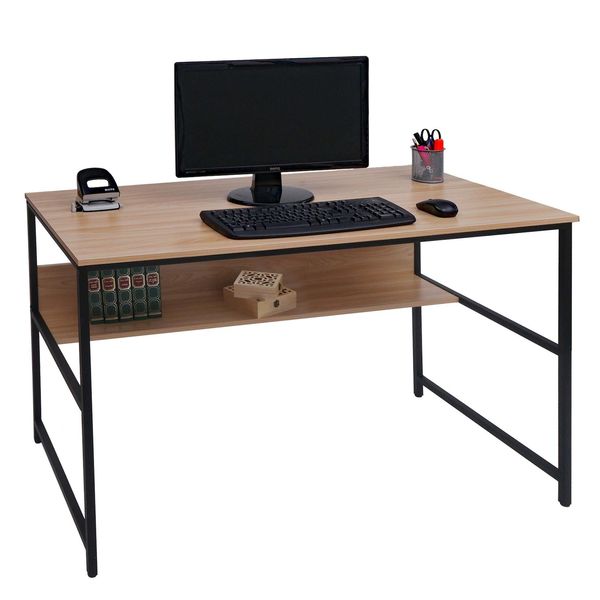 Schreibtisch Mcw-K80, BüRotisch Computertisch Arbeitstisch Ablage, Metall Mdf 120X60Cm ~ Natur-image