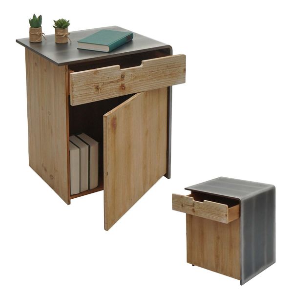 Kommode MCW-L76, Nachttisch Beistelltisch, Industrial Massives-Holz Mvg-Zertifiziert 60X50X40Cm, Natur Mit Metall-Optik-image