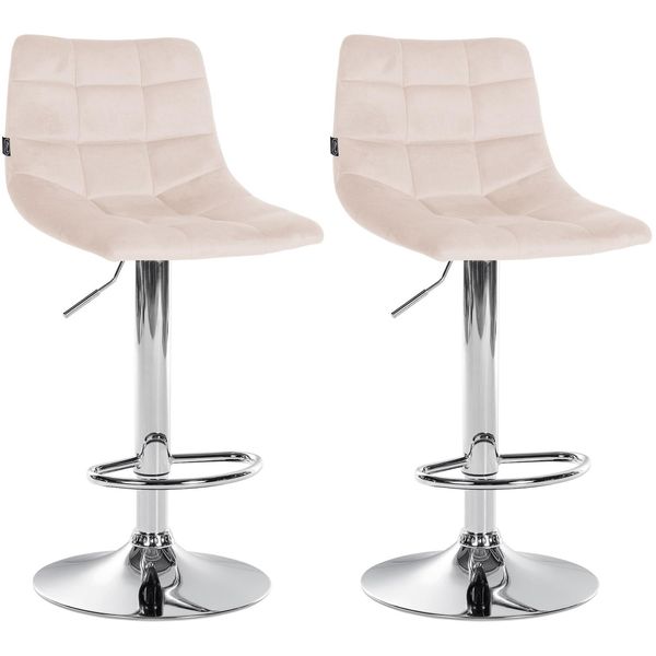 CLP 2Er Set Barhocker Jerry Samt Chrom Farbe:Beige;Gestell Farbe:Chrom-image