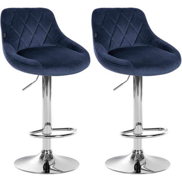 CLP 2Er Set Barhocker Lazio Samt Chrom Farbe:Blau;Gestell Farbe:Chrom-image