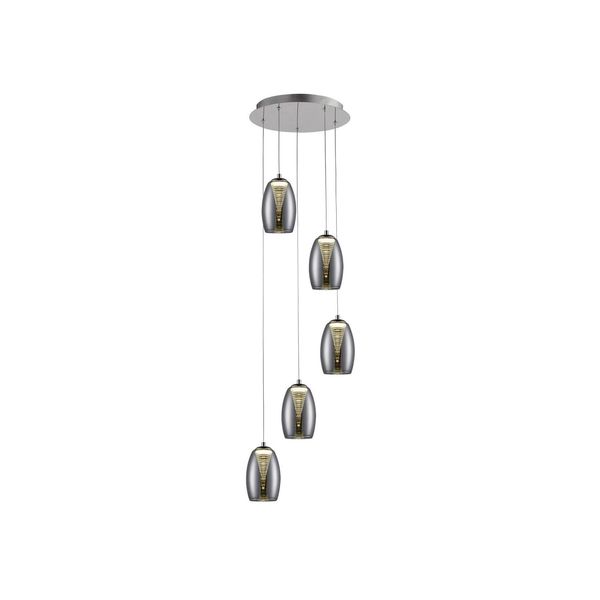 Brilliant Lampe Metropolis LED Pendelleuchte 5Flg Chrom/Rauchglas Easydim 5X 5W LED Integriert Cob, 500Lm, 3000K In Der HöHe Einstellbar / Kabel KüRzbar Easydim: Dimmbar Mit HerköMmlichen Lichts-image
