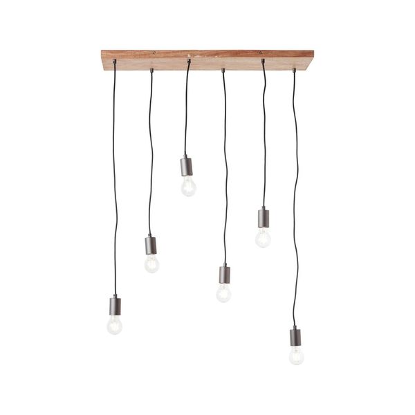 Brilliant Lampe, Rustik Pendelleuchte 6Flg Schwarz/Holzfarbend, 6X A60, E27, 40W, Kabel KüRzbar / In Der HöHe Einstellbar-image