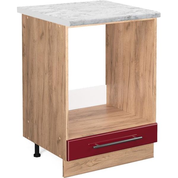Vicco Mobile Per Forno Da Incasso Fame-Line, 60 Cm , Pt Marmo, Rosso Bordeaux Lucido/Quercia Dorata-image