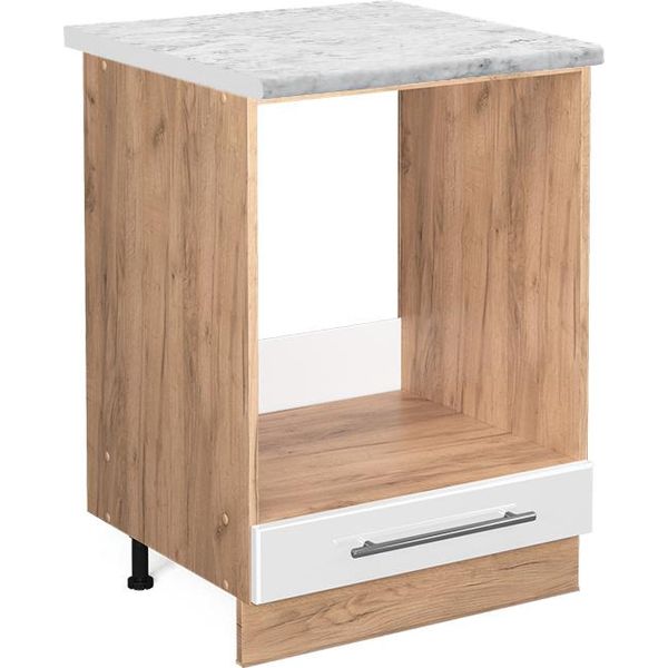Vicco Mobile Per Forno Da Incasso Fame-Line, 60 Cm , Pt Marmo, Bianco Lucido/Quercia Dorata-image