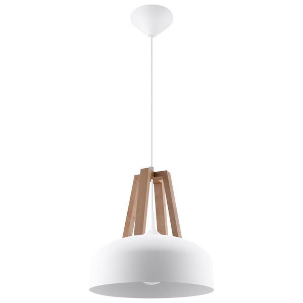 Lampada A Sospensione Casco Bianco/Legno Naturale 1Xe27 15W Acciaio/Legno 85X30X30Cm Sollux Lighting-image