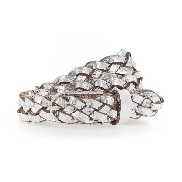 Vanzetti Pelle Cintura Braided Women's Belt W105 Silver Metallic Argentato-image