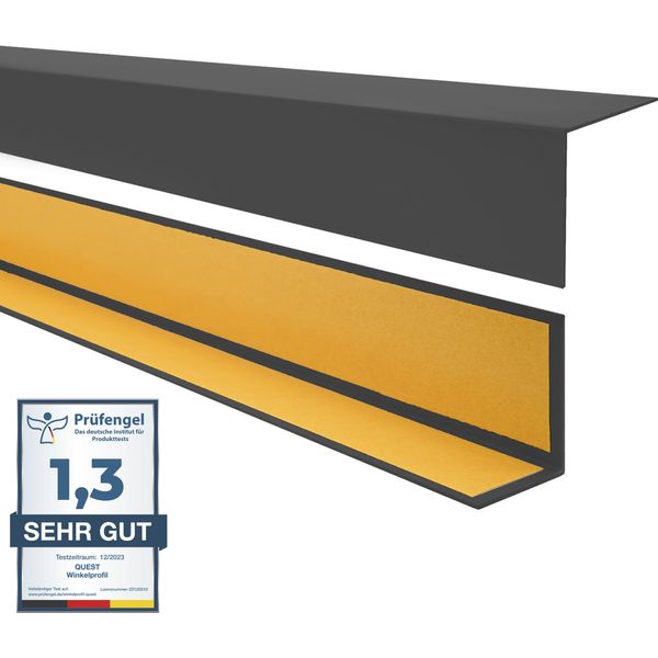 Quest Profilo Angolare Decorativo Autoadesivo In Pvc 20X20 Mm, 2 M, Protezione Bordi, Grigio Scuro-image