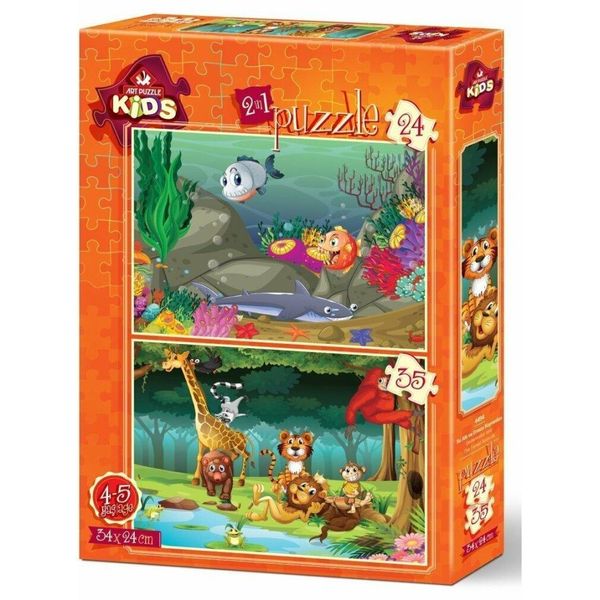 Art Puzzle Puzzle Sotto Il Mare E Gli Animali Selvatici 24+35 Pezzi-image