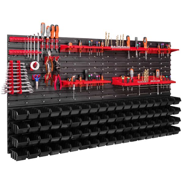 76 Scatole Impilabili Portautensili Scaffale A Muro Officina Scaffale Portautensili A Muro 156X78Cm Sistema Di Stoccaggio Portautensili Scivolo Scaffale Aperto Bidoni Di Stoccaggio Pannelli A Muro Extra Forte Scaffale Scaffale Espandibile Officina Scaffali Di Stoccaggio-image